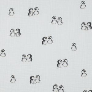 Double Gauze Gots Digital Penguins on White